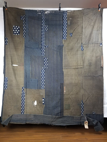 Vintage Shima Kasuri Indigo Patchwork Fabric Futon Cover 162 x 184cm