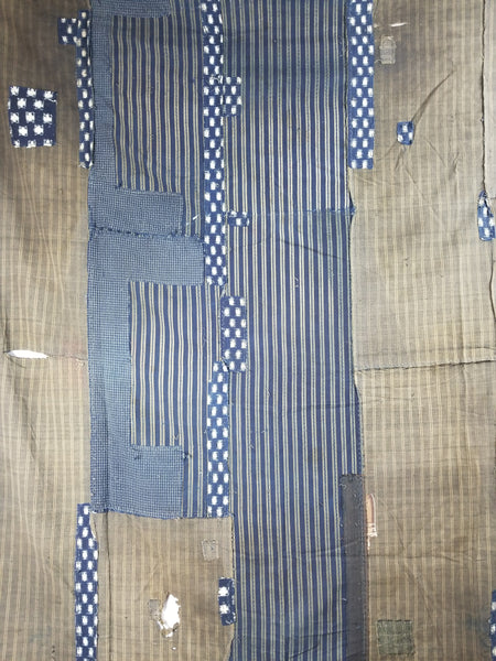 Vintage Shima Kasuri Indigo Patchwork Fabric Futon Cover 162 x 184cm