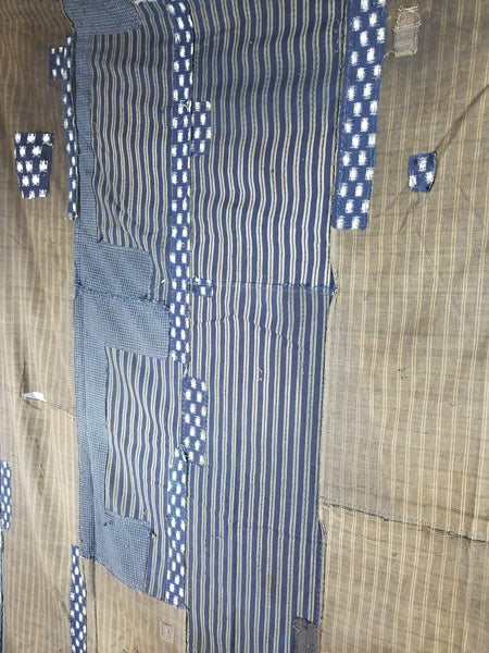 Vintage Shima Kasuri Indigo Patchwork Fabric Futon Cover 162 x 184cm