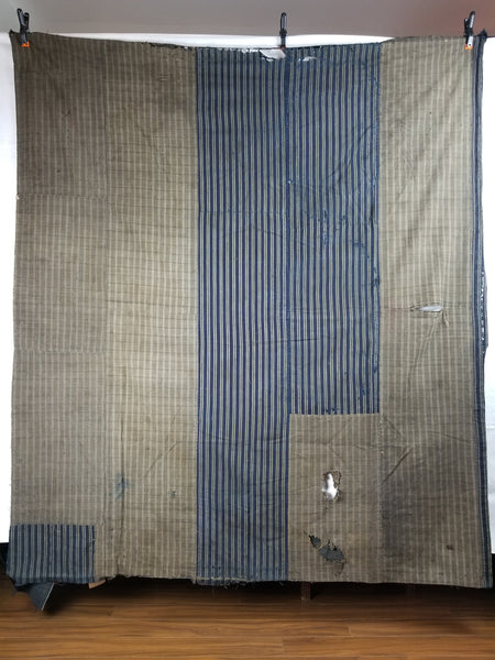 Vintage Shima Kasuri Indigo Patchwork Fabric Futon Cover 162 x 184cm