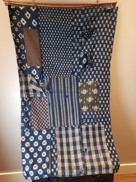Vintage Kasuri Katazome Indigo Patchwork Fabric Futon Cover 100 x 157cm