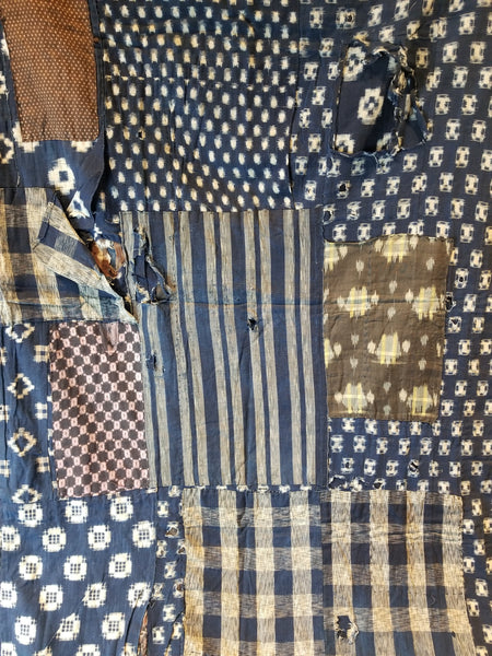 Vintage Kasuri Katazome Indigo Patchwork Fabric Futon Cover 100 x 157cm