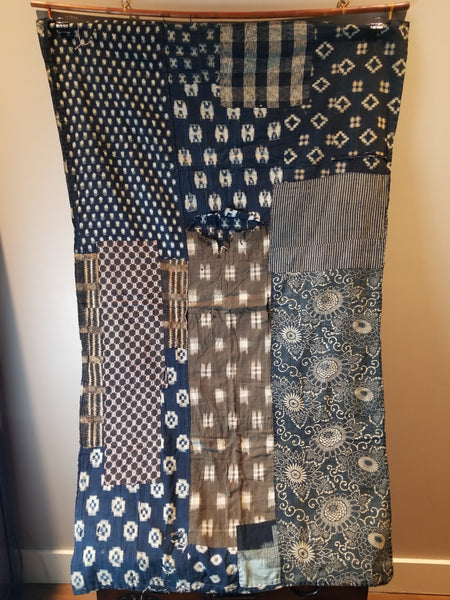 Vintage Kasuri Katazome Indigo Patchwork Fabric Futon Cover 100 x 157cm