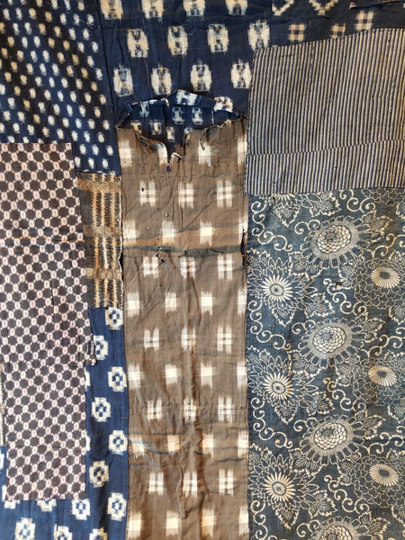 Vintage Kasuri Katazome Indigo Patchwork Fabric Futon Cover 100 x 157cm