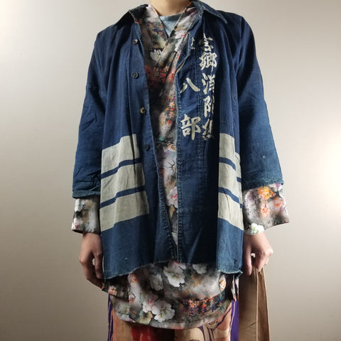 Taisho to Early Showa Era Japanese Fireman Indigo Boro Jacket