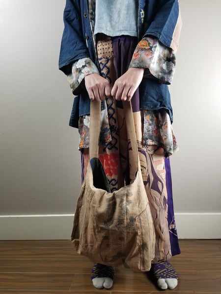 Retro kakishibu Persimmon Tannin Dyed  Patchwork Shoulder bag