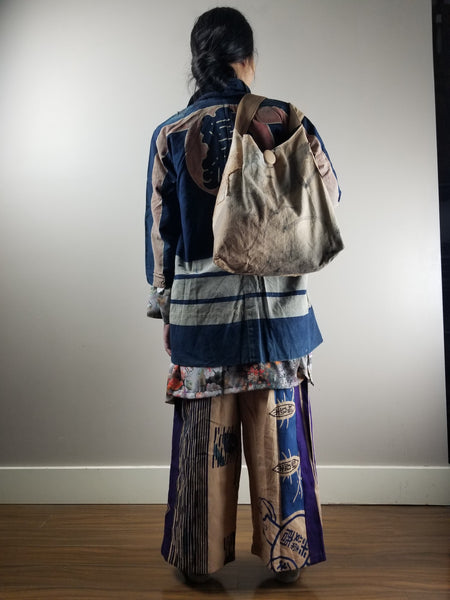 Retro kakishibu Persimmon Tannin Dyed  Patchwork Shoulder bag