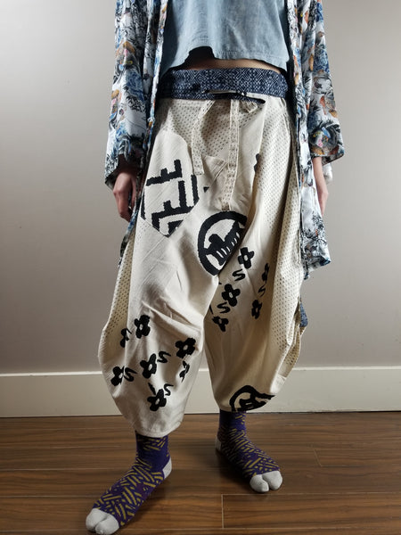 White Takeda Waist Tied Samurai Pants Regular & XXL
