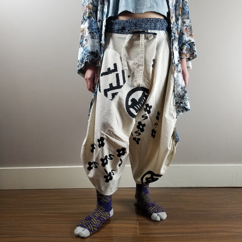 White Takeda Waist Tied Samurai Pants Regular & XXL