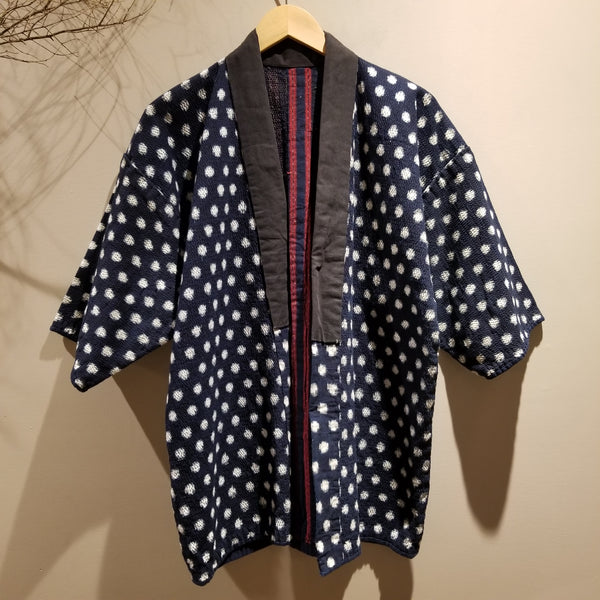 Aizome Indigo Ikat Kasuri Sashiko Farmer's Noragi