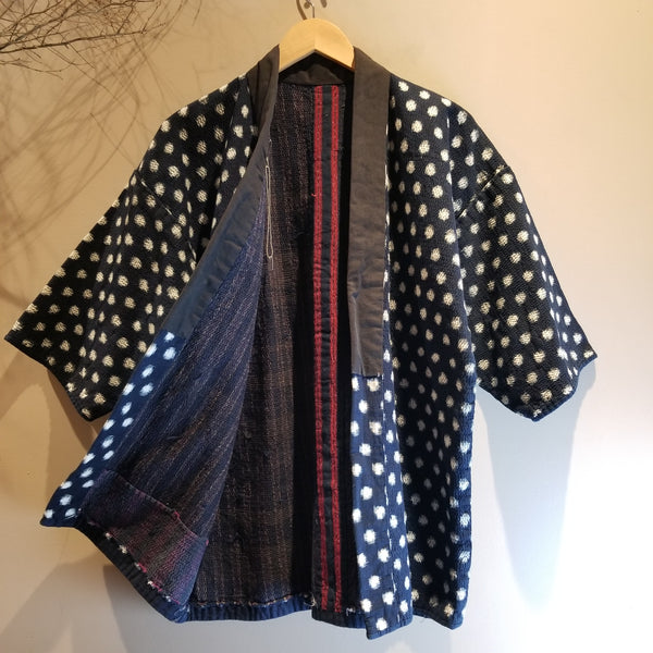 Aizome Indigo Ikat Kasuri Sashiko Farmer's Noragi