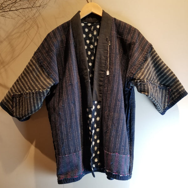 Aizome Indigo Ikat Kasuri Sashiko Farmer's Noragi