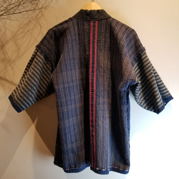 Aizome Indigo Ikat Kasuri Sashiko Farmer's Noragi