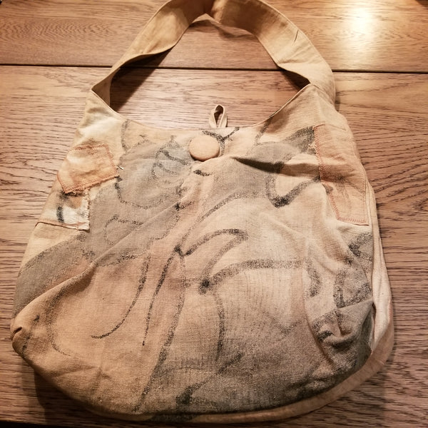 Retro kakishibu Persimmon Tannin Dyed  Patchwork Shoulder bag