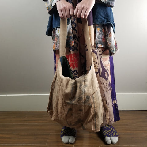 Retro kakishibu Persimmon Tannin Dyed  Patchwork Shoulder bag