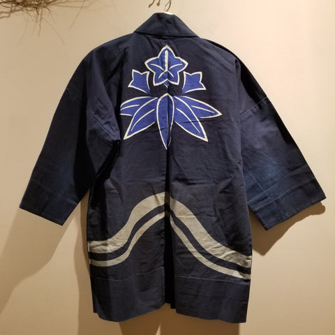 Vintage Indigo Leaves Kamon Hanten
