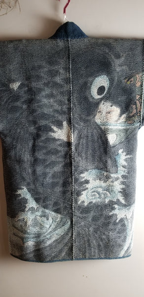 Kintarō 金太郎 vs Giant Carp Fireman's Hanten from Edo Meiji Era