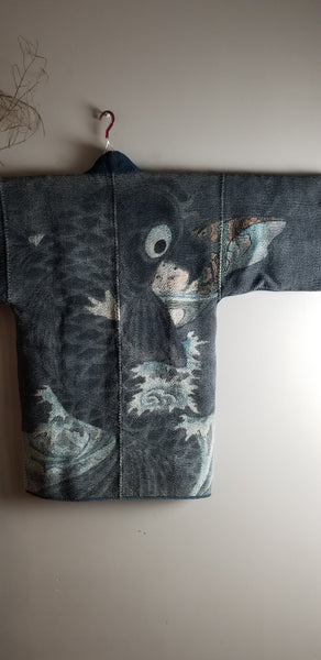 Kintarō 金太郎 vs Giant Carp Fireman's Hanten from Edo Meiji Era