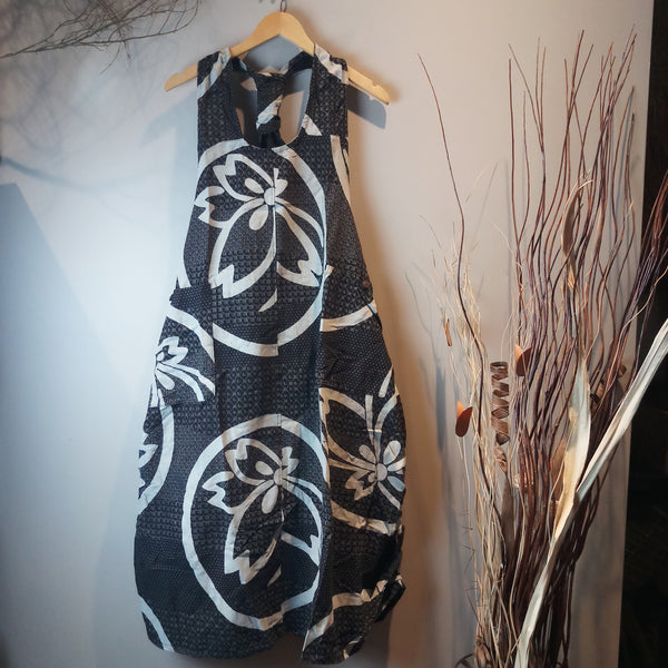 Black Samurai Crest Print Sundress