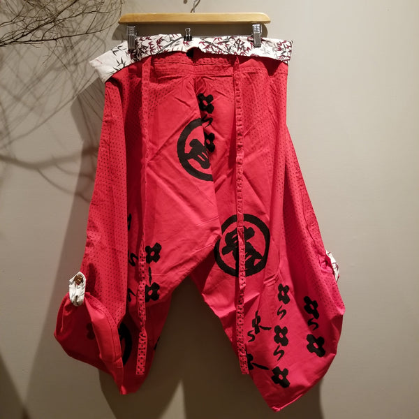 Red Samurai Crests Waist-Tied Samurai Pants S to XXL size