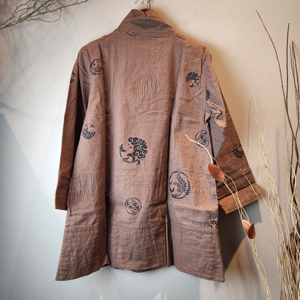 Brown Fern Pattern Long Sleeve Pullover Top