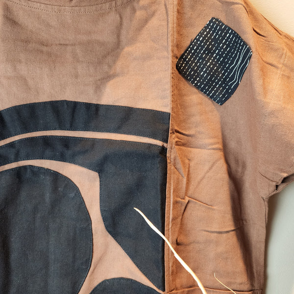 Brown Samurai Kamon Patchwork Top