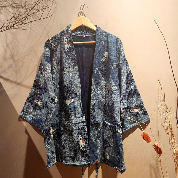 Dark Indigo Bunny Waves Kimono