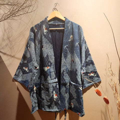 Dark Indigo Bunny Waves Kimono