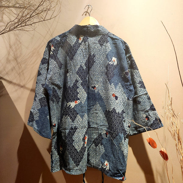 Dark Indigo Bunny Waves Kimono