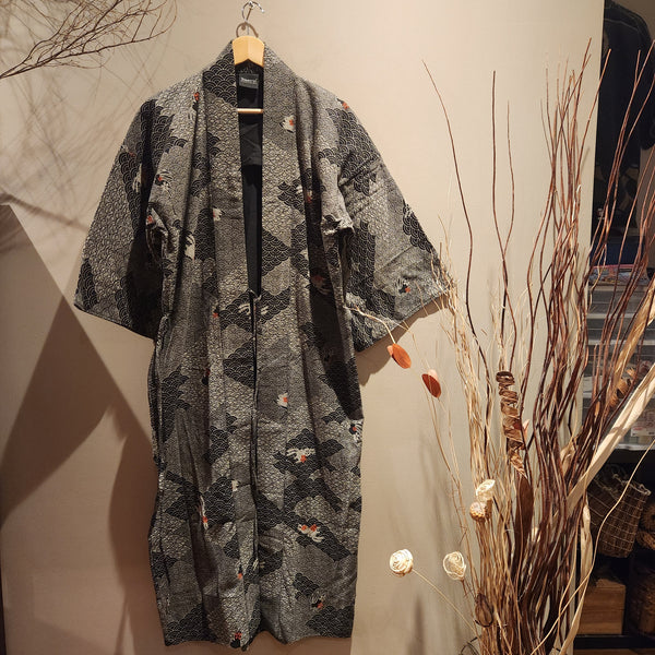 Bunny Waves Black Long Noragi Kimono