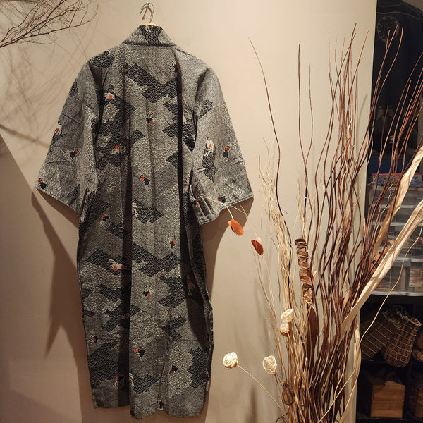 Bunny Waves Black Long Noragi Kimono