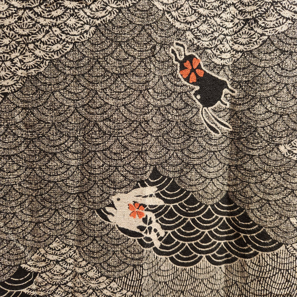 Bunny Waves Black Long Noragi Kimono