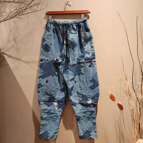 Indigo Bunny Waves Tapered Ninja Pants
