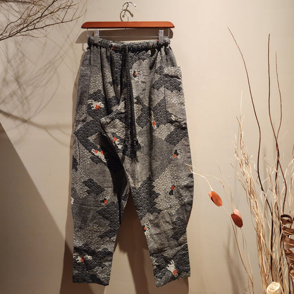 Black Bunny Waves Tapered Ninja Pants