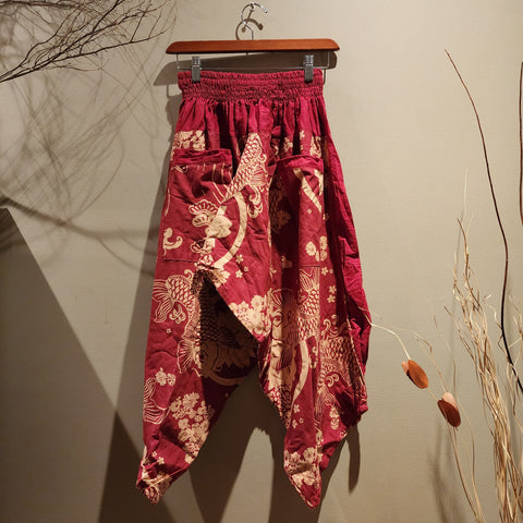 Red Koi Elastic Waist Samurai Pants