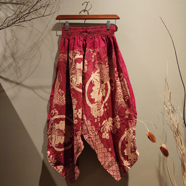 Red Koi Elastic Waist Samurai Pants