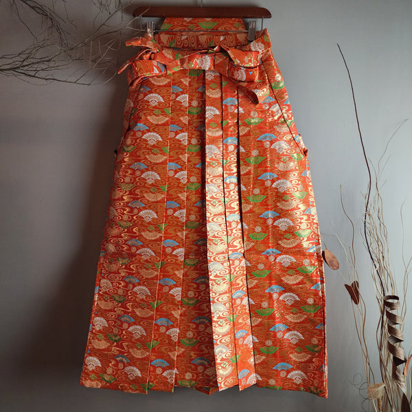 Vintage Golden Uchiwa Orange Hakama Pants