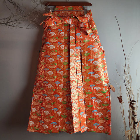 Vintage Golden Uchiwa Orange Hakama Pants