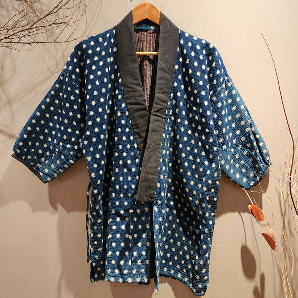 Vintage Indigo Full Sashiko Kasuri Farmer's Noragi