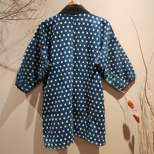Vintage Indigo Full Sashiko Kasuri Farmer's Noragi