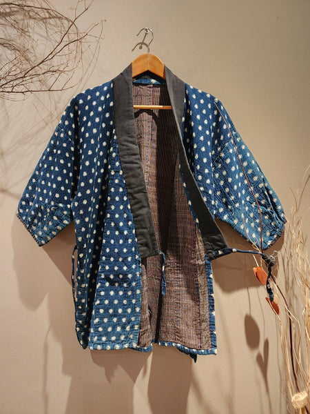 Vintage Indigo Full Sashiko Kasuri Farmer's Noragi