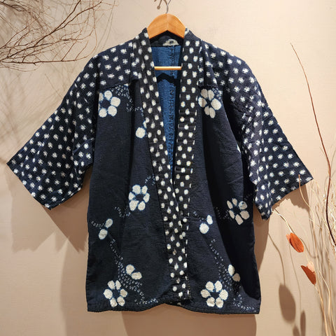 Vintage Indigo Full Sashiko Shibori Kasuri Ikat Farmer's Noragi