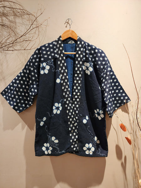 Vintage Indigo Full Sashiko Shibori Kasuri Ikat Farmer's Noragi