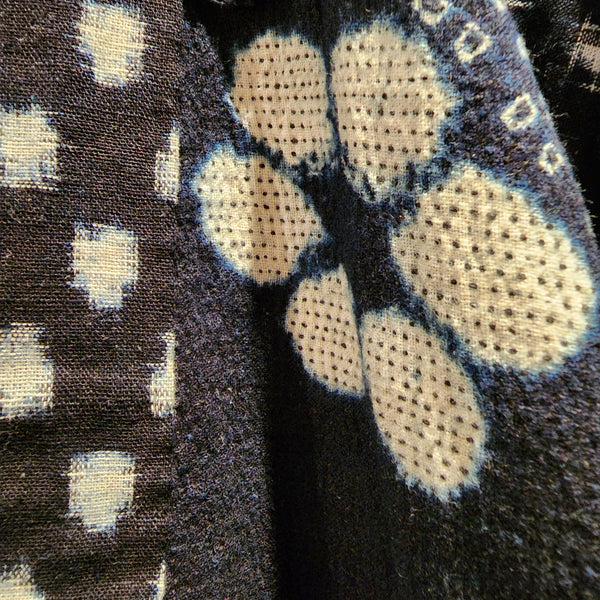 Vintage Indigo Full Sashiko Shibori Kasuri Ikat Farmer's Noragi
