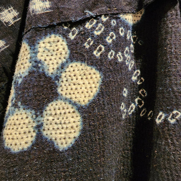 Vintage Indigo Full Sashiko Shibori Kasuri Ikat Farmer's Noragi