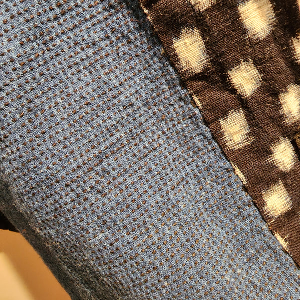 Vintage Indigo Full Sashiko Shibori Kasuri Ikat Farmer's Noragi