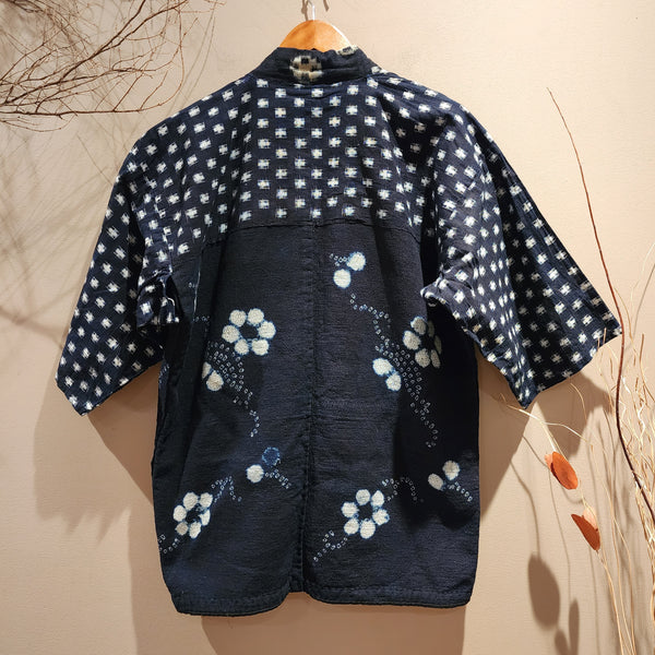 Vintage Indigo Full Sashiko Shibori Kasuri Ikat Farmer's Noragi