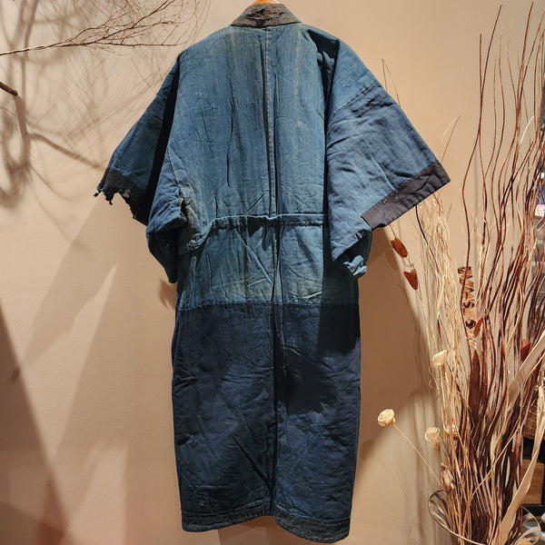 Vintage Boro Long Reversible Indigo Aizome Winter Noragi Kimono