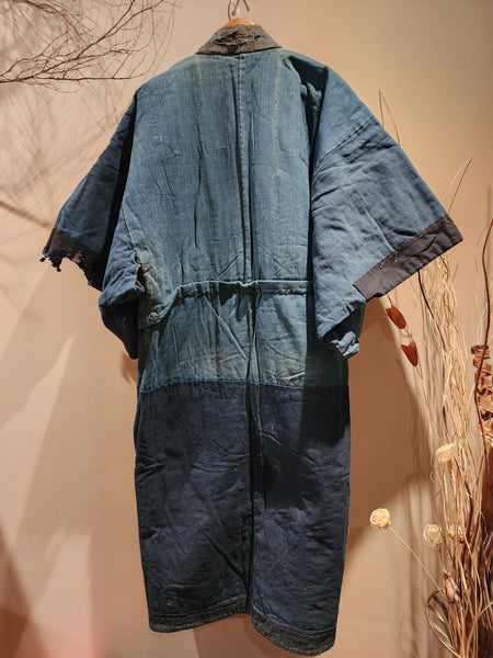 Vintage Boro Long Reversible Indigo Aizome Winter Noragi Kimono