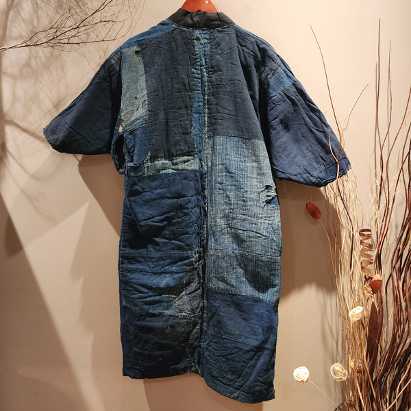 1900s Meiji Antique Patchwork Boro Long Reversible Aizome Winter Noragi